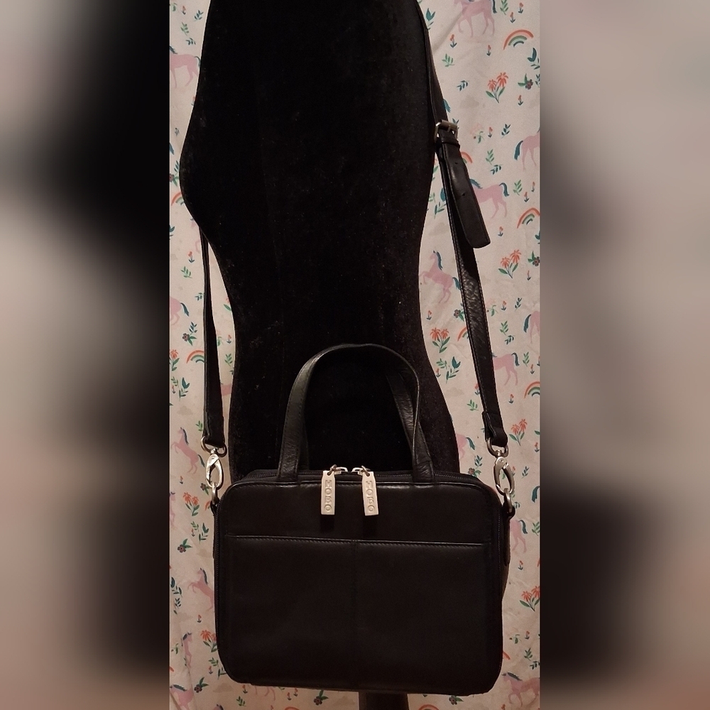 EUC Vintage Hobo International Black Leather Portfolio Satchel Purse Bag - Picture 2 of 13